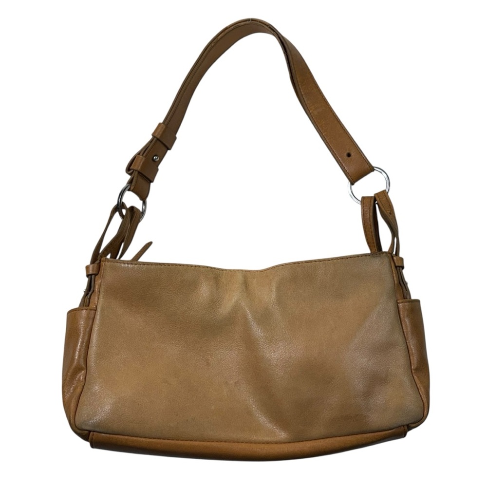 Madison Studio Vintage 90s Brown Beige Genuine Leather Hoop Detail Shoulder Bag
